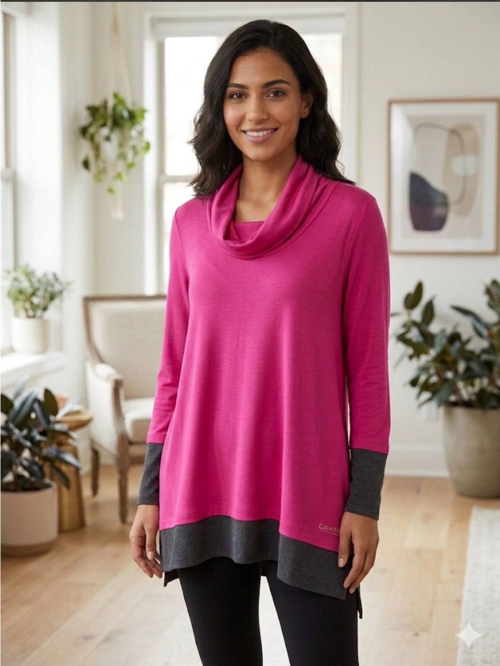 Calvin Klein Performance Fuchsia Cowl Neck Tunic - Size M